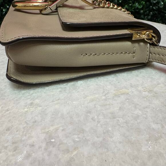 Chloe Faye Small Crossbody Leather Suede Taupe Grey - Picture 6 of 13